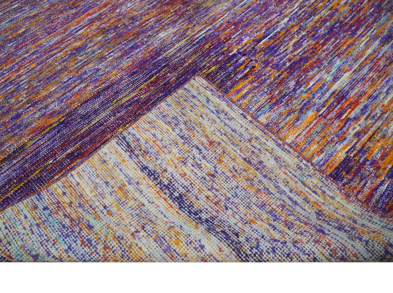 Modern Abstract Vibrant Colorful Violet, Gold, Rust and Ivory Hand knotted Flat Woven 8x10 wool Area Rug - The Rug Decor