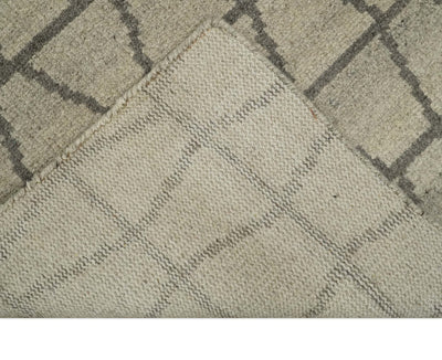 Modern Beige and Brown Geometric Scandinavian 5x7 Blended Wool Flatwoven Area Rug | HL24 - The Rug Decor