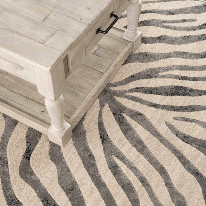 Modern Beige and Charcoal Zebra Print Area Rug - The Rug Decor