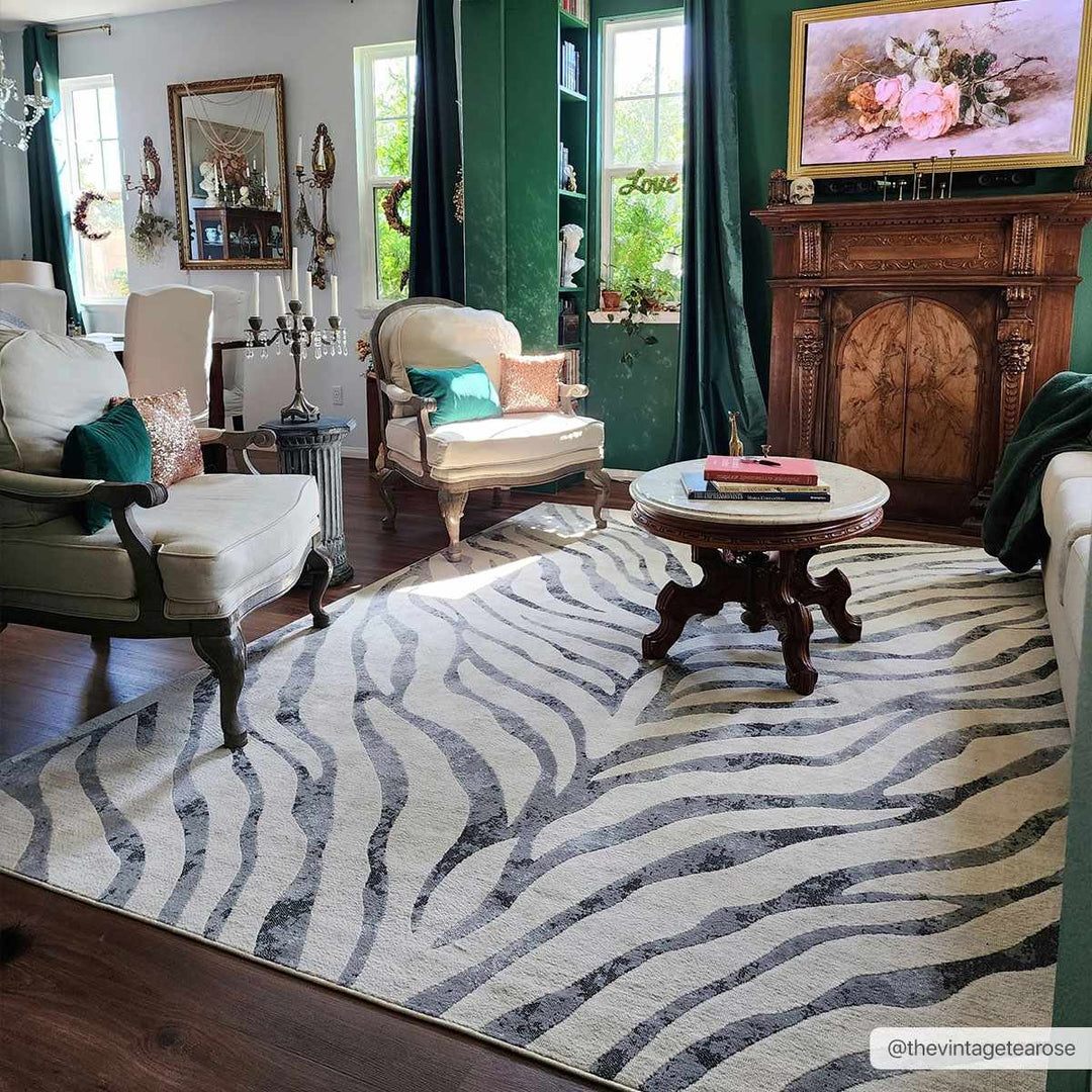 Modern Beige and Charcoal Zebra Print Area Rug - The Rug Decor