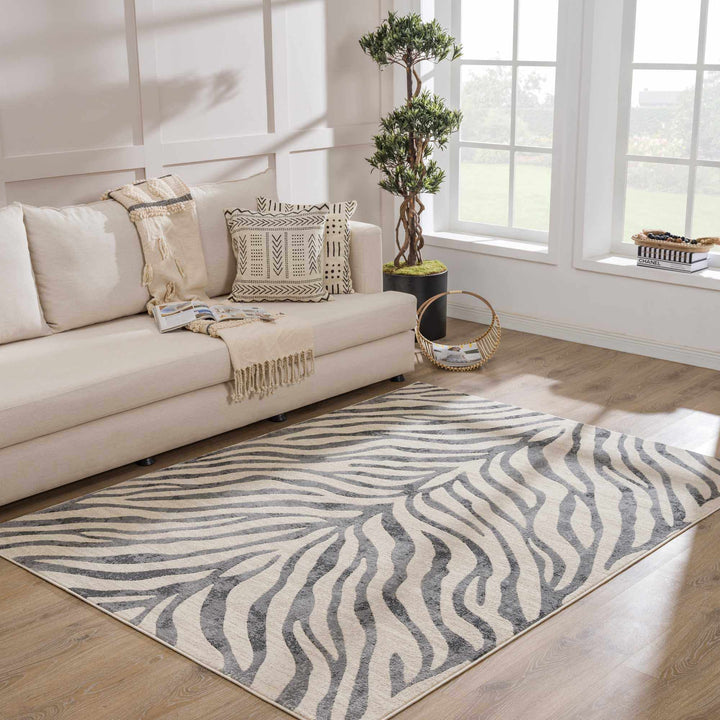 Modern Beige and Charcoal Zebra Print Area Rug - The Rug Decor