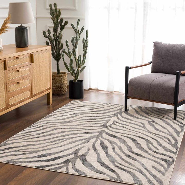 Modern Beige and Charcoal Zebra Print Area Rug - The Rug Decor