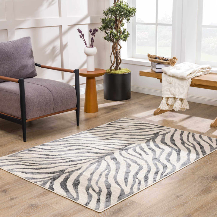 Modern Beige and Charcoal Zebra Print Area Rug - The Rug Decor