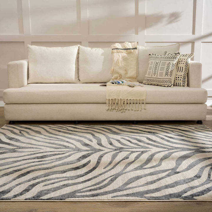 Modern Beige and Charcoal Zebra Print Area Rug - The Rug Decor