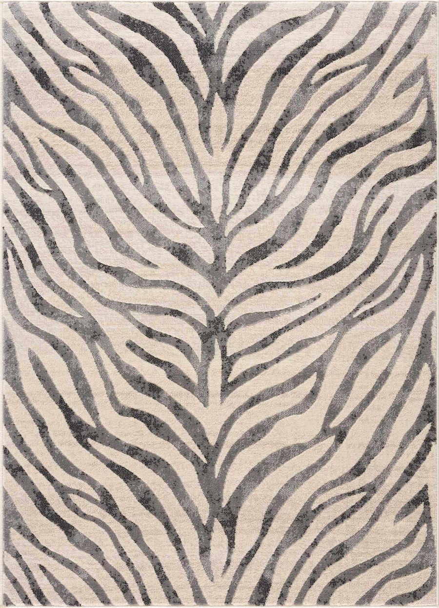 Modern Beige and Charcoal Zebra Print Area Rug - The Rug Decor