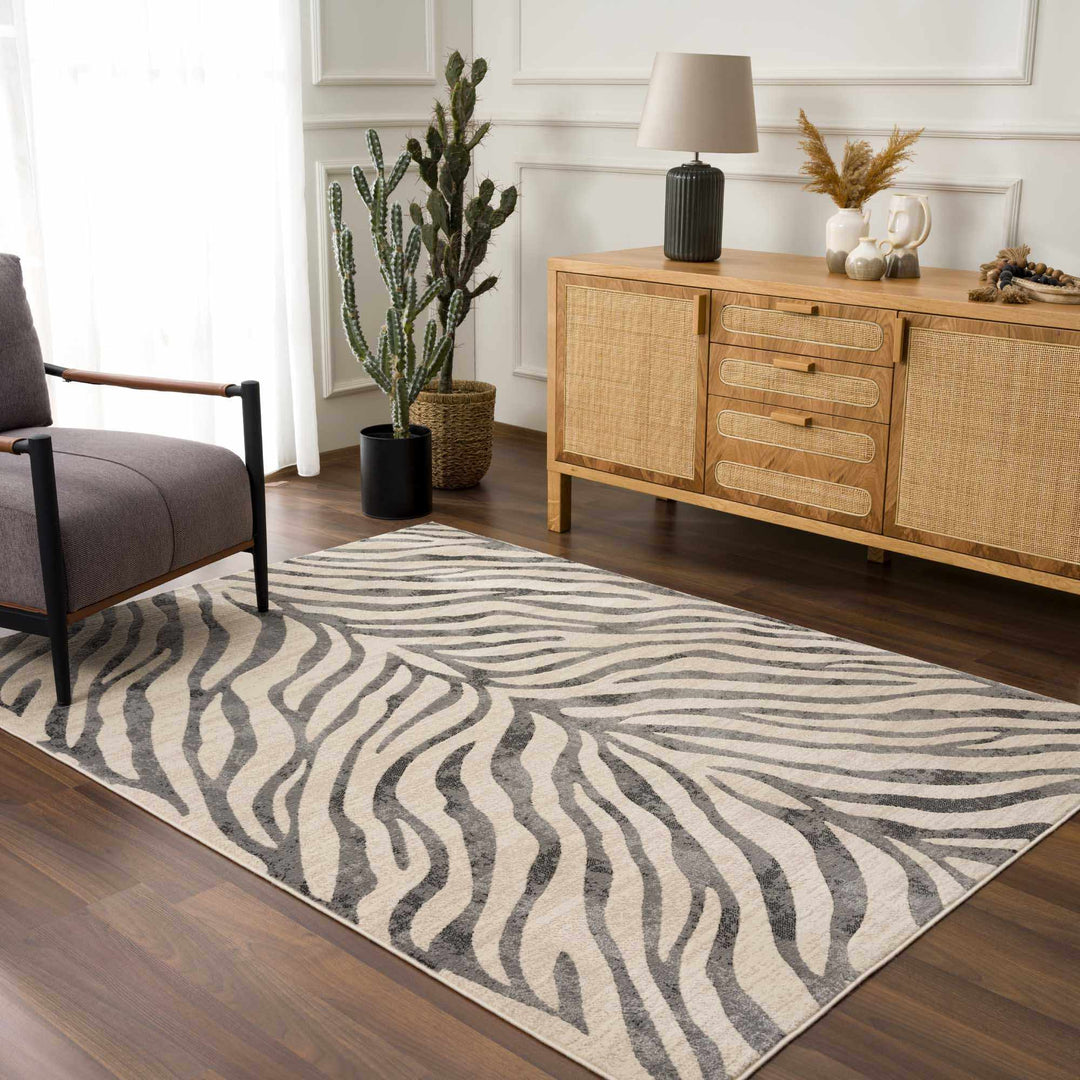 Modern Beige and Charcoal Zebra Print Area Rug - The Rug Decor