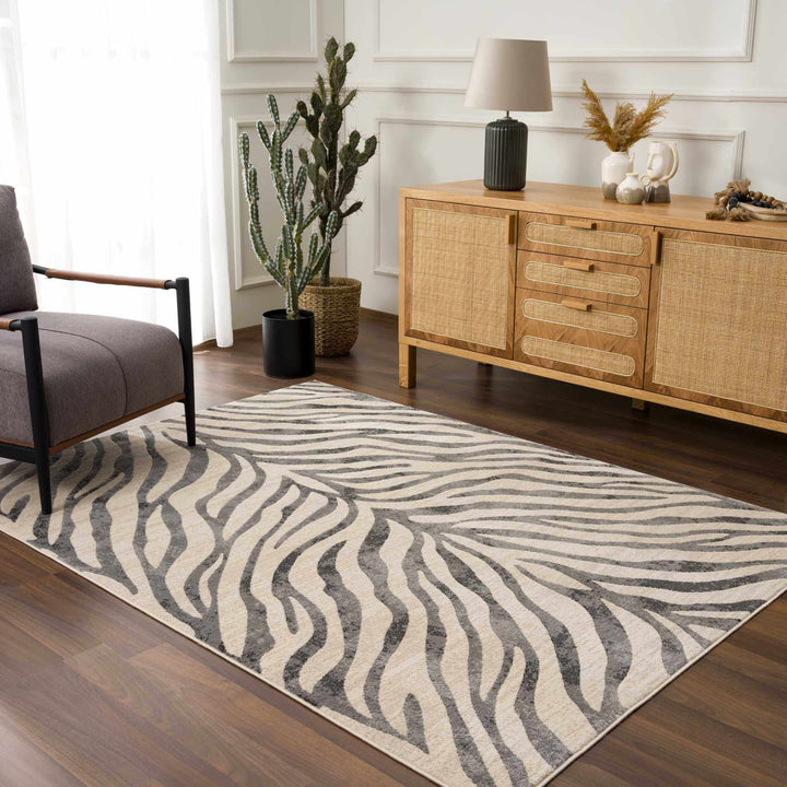 Modern Beige and Charcoal Zebra Print Area Rug - The Rug Decor