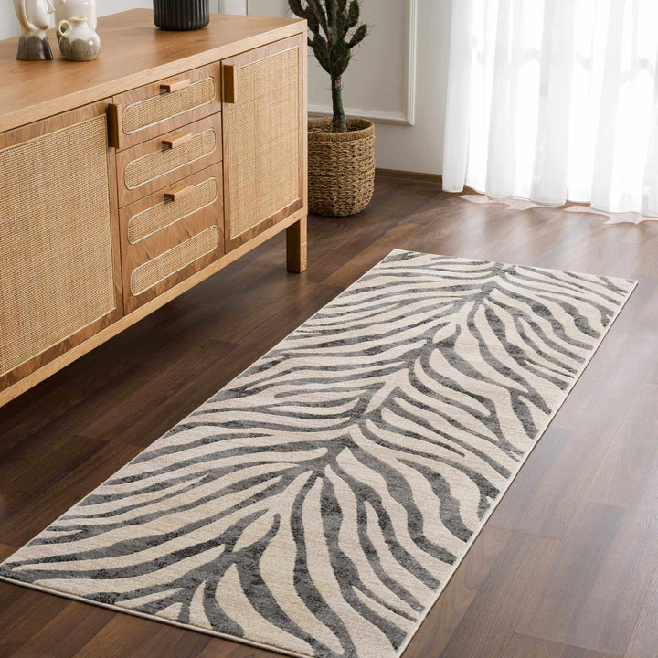 Modern Beige and Charcoal Zebra Print Area Rug - The Rug Decor