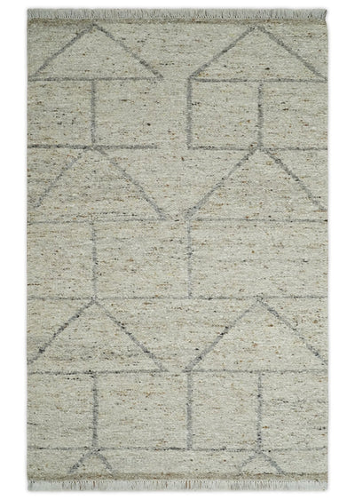 Modern Beige and Gray Hand Woven Dhurrie rug Multi size 5x8, 6x8, 8x10 and 9x12 Area Rug, Layering, Kids Rug | UL49 - The Rug Decor