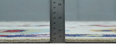 Modern Beige Colorful Motifs Style Hand Hooked Wool Area Rug - The Rug Decor