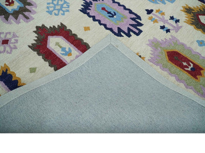 Modern Beige Colorful Motifs Style Hand Hooked Wool Area Rug - The Rug Decor