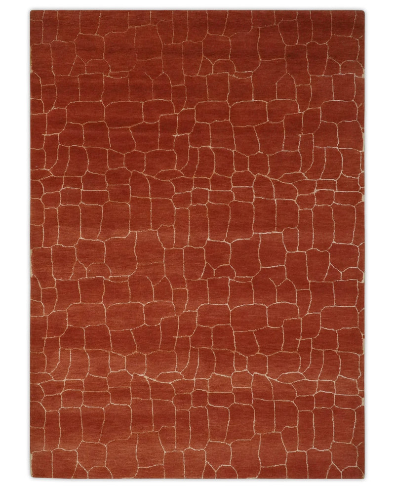 Modern Brocken Tile Design Rust and Gold Handloom 5x7 Wool and Art Silk Area Rug - The Rug Decor