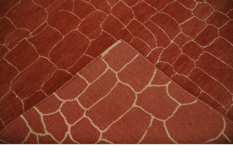 Modern Brocken Tile Design Rust and Gold Handloom 5x7 Wool and Art Silk Area Rug - The Rug Decor