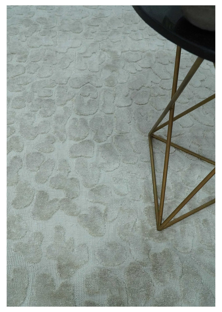 Modern Carved Texture Leopard Design Silver 10x14 Ecose Area Rug - The Rug Decor
