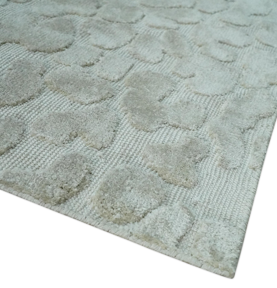 Modern Carved Texture Leopard Design Silver 10x14 Ecose Area Rug - The Rug Decor