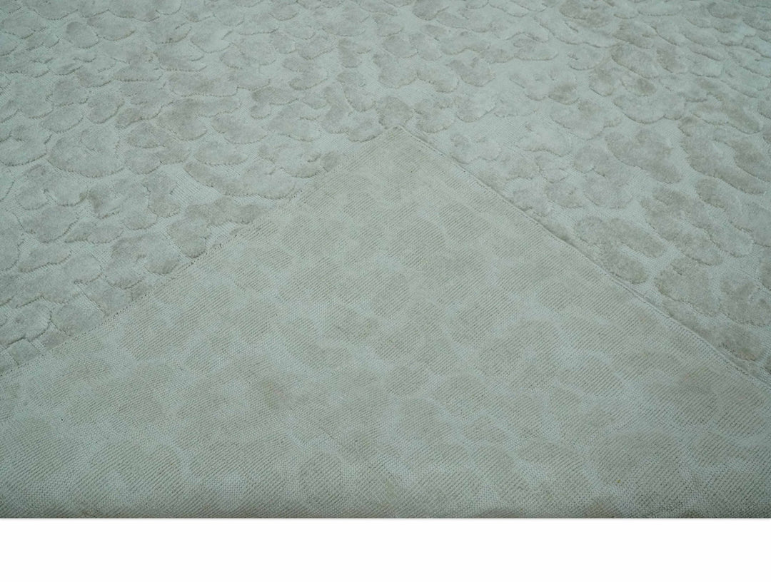 Modern Carved Texture Leopard Design Silver 10x14 Ecose Area Rug - The Rug Decor
