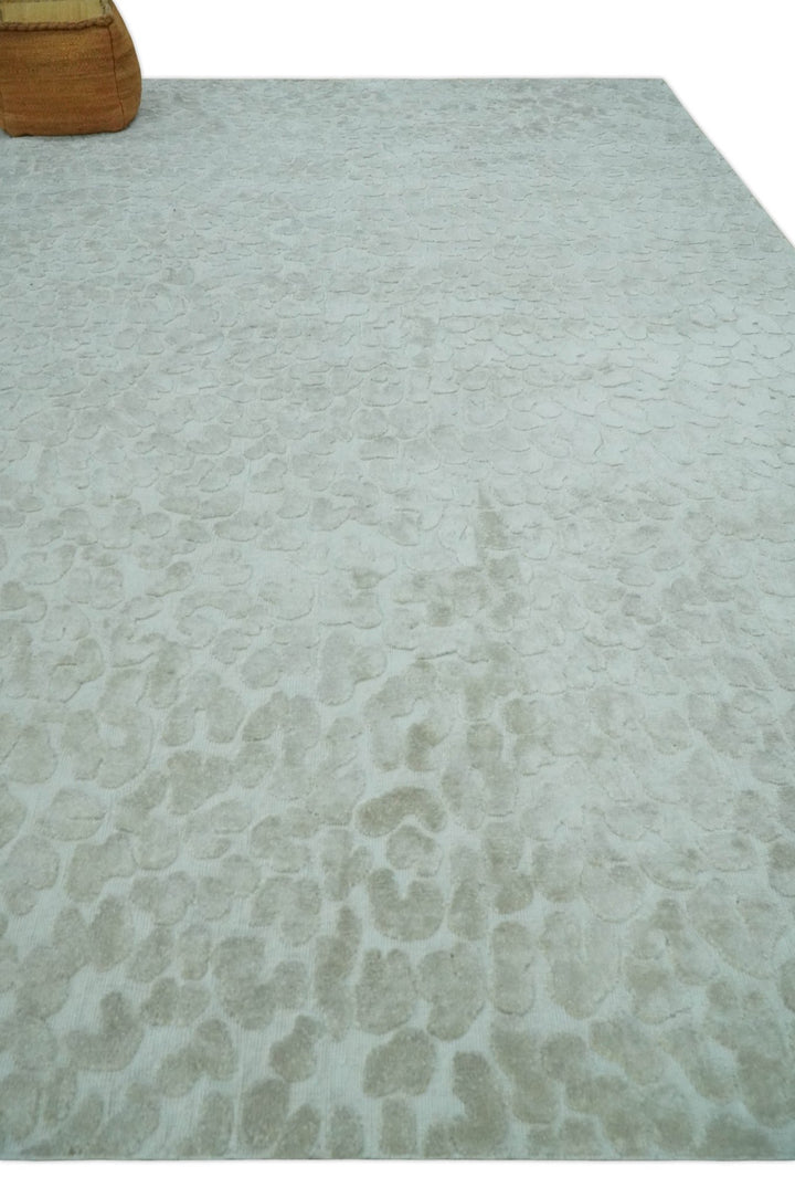 Modern Carved Texture Leopard Design Silver 10x14 Ecose Area Rug - The Rug Decor