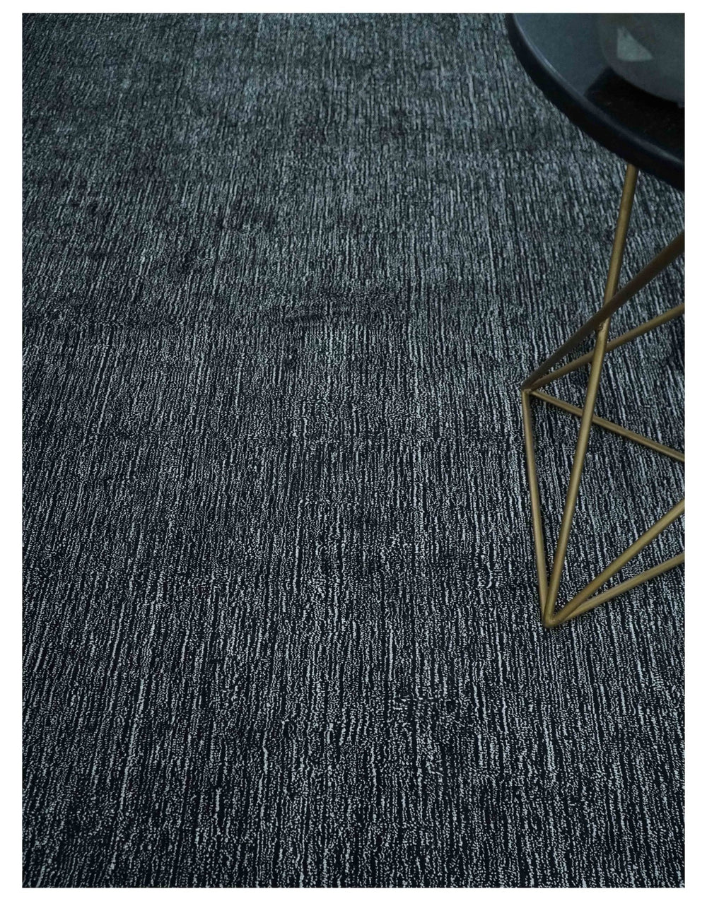 Modern Classic 8x10 Solid Plain Black and Silver Blended Hand Loomed Modern Scandinavian Art Silk Area Rug | AE19810 - The Rug Decor