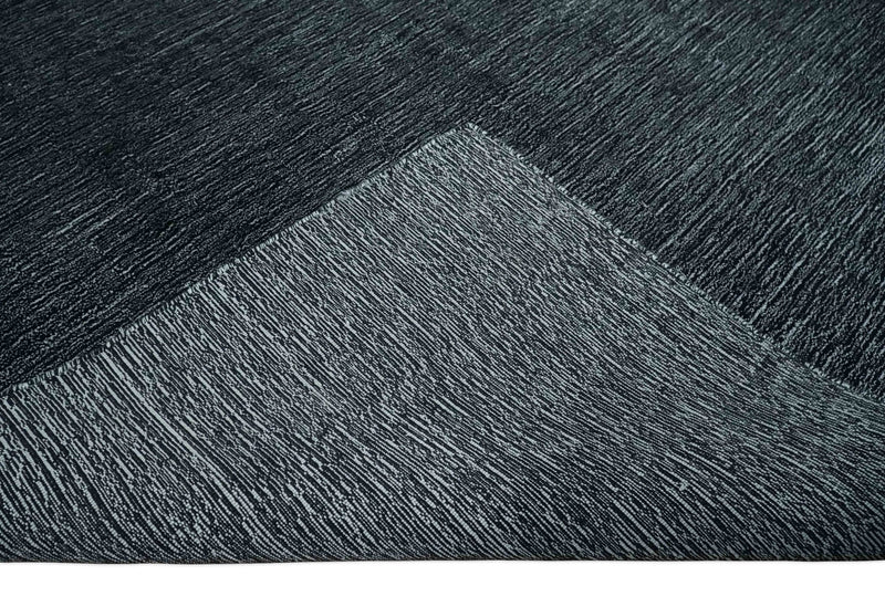 Modern Classic 8x10 Solid Plain Black and Silver Blended Hand Loomed Modern Scandinavian Art Silk Area Rug | AE19810 - The Rug Decor