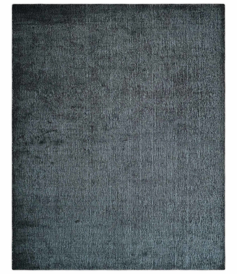 Modern Classic 8x10 Solid Plain Black and Silver Blended Hand Loomed Modern Scandinavian Art Silk Area Rug | AE19810 - The Rug Decor