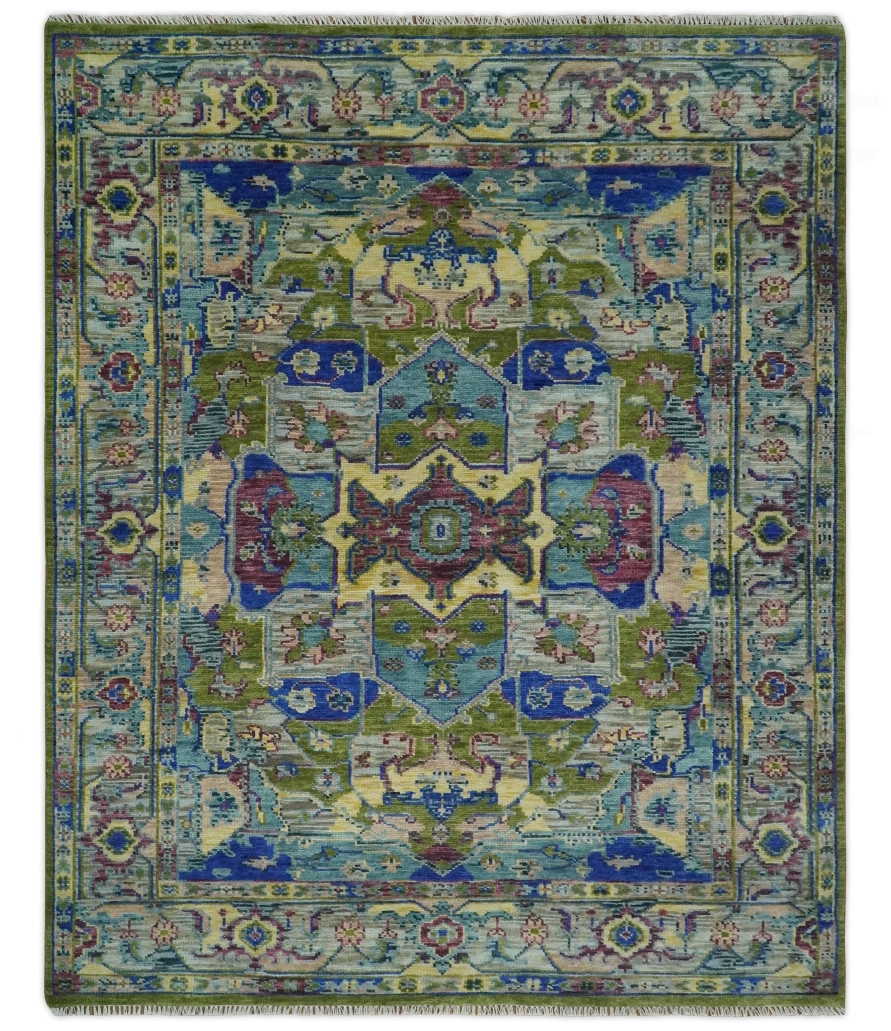 Modern Colorful Moss Green, Blue and Silver Traditional Turkish Wool ...
