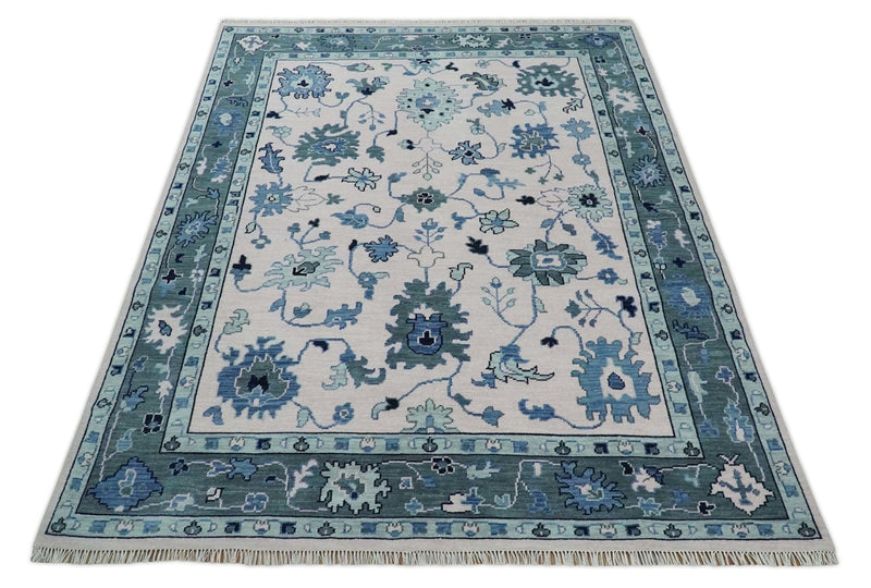 Modern Colorful Oushak Soft Pink, Gray and Blue 3x5, 4x6, 5x8, 6x9, 8x10 and 9x12 Hand Knotted Persian Style Wool Rug | TRD2774 - The Rug Decor
