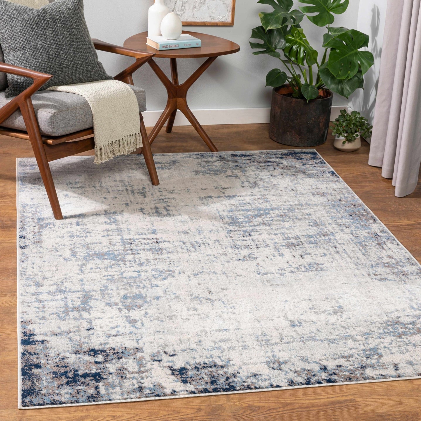 Modern Contemporary Abstract Ivory and Blue Medium pile Multi size Area Rug - The Rug Decor