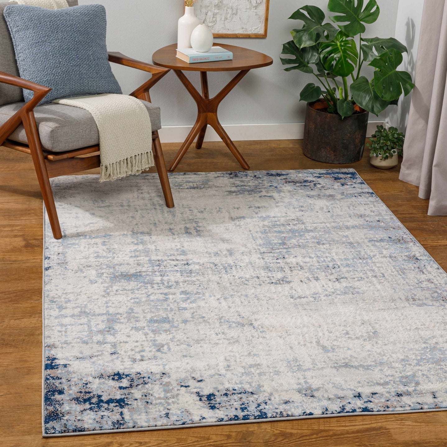Modern Contemporary Abstract Ivory and Blue Medium pile Multi size Area Rug - The Rug Decor