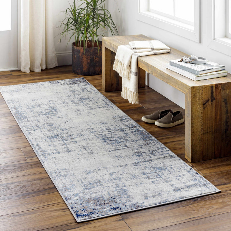 Modern Contemporary Abstract Ivory and Blue Medium pile Multi size Area Rug - The Rug Decor