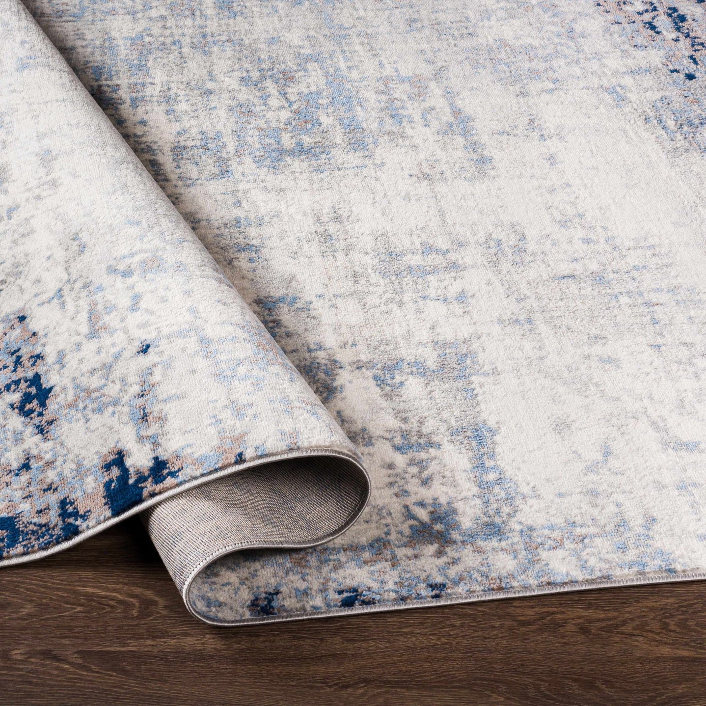 Modern Contemporary Abstract Ivory and Blue Medium pile Multi size Area Rug - The Rug Decor