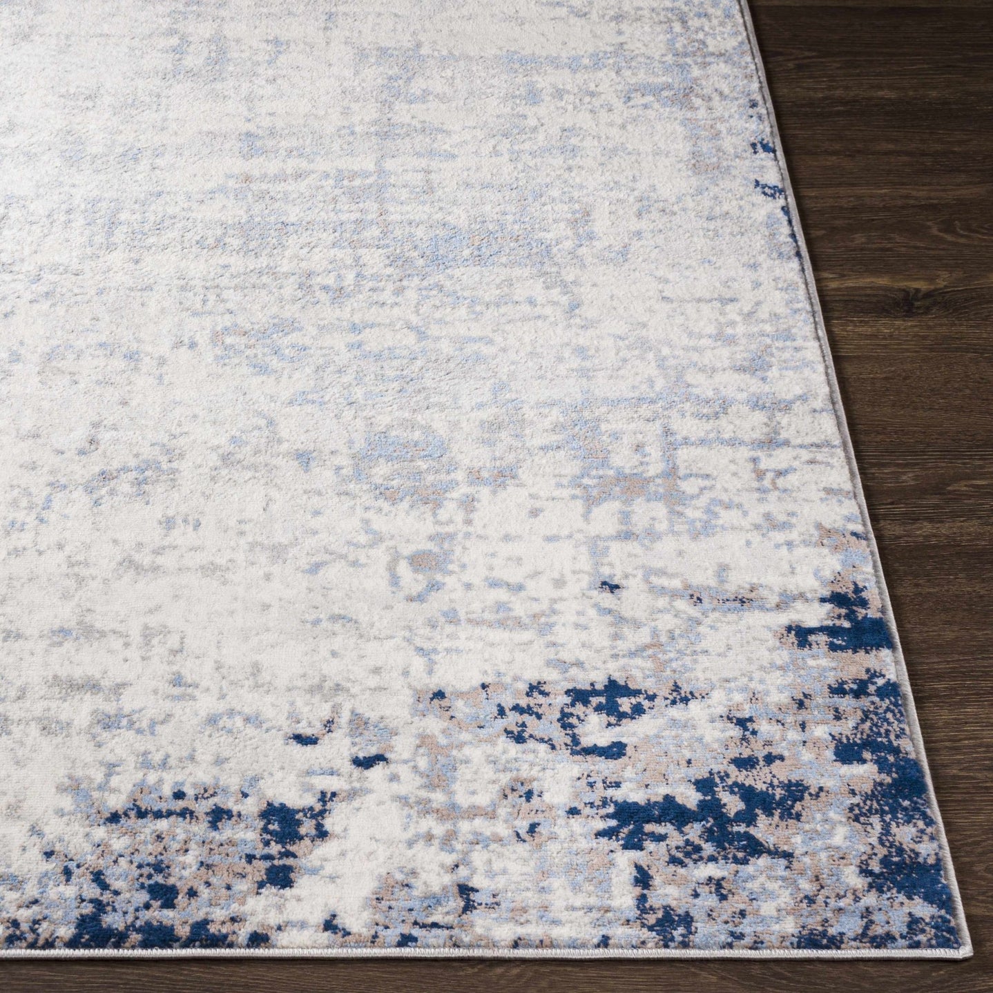 Modern Contemporary Abstract Ivory and Blue Medium pile Multi size Area Rug - The Rug Decor