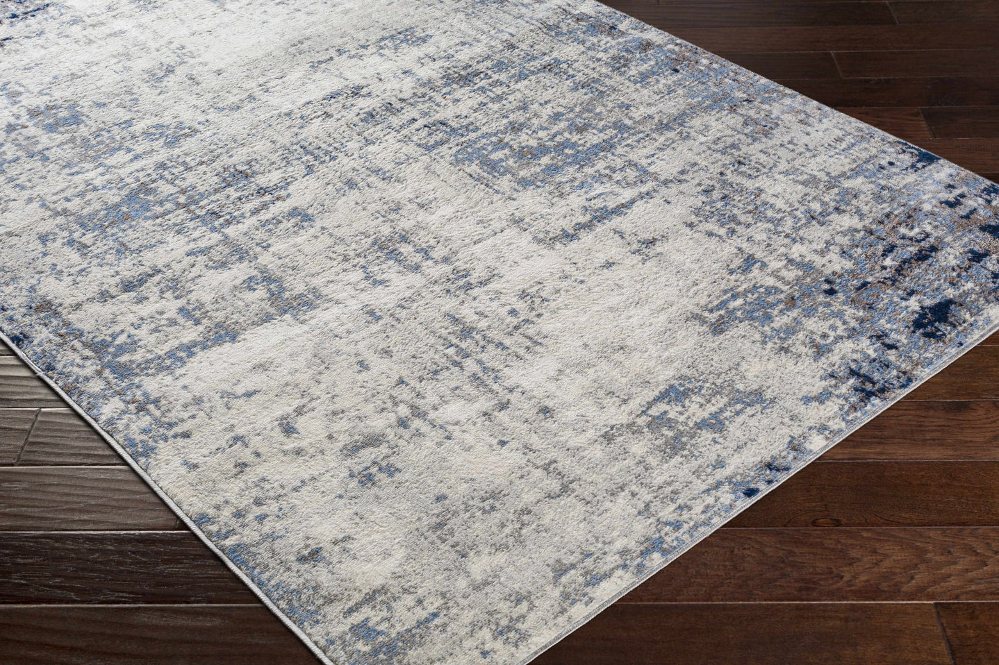 Modern Contemporary Abstract Ivory and Blue Medium pile Multi size Area Rug - The Rug Decor