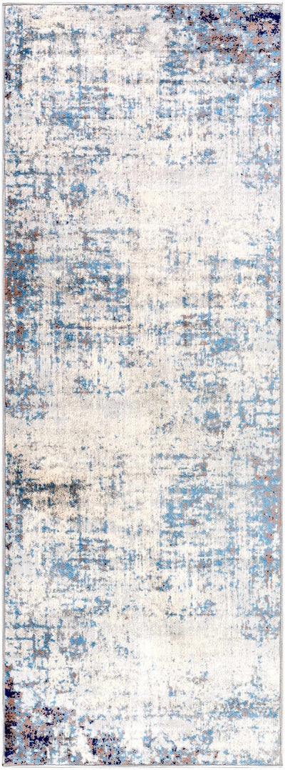 Modern Contemporary Abstract Ivory and Blue Medium pile Multi size Area Rug - The Rug Decor