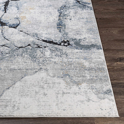 Modern Contemporary Abstract Silver, Charcoal and Gray Marble Design Rug - The Rug Decor