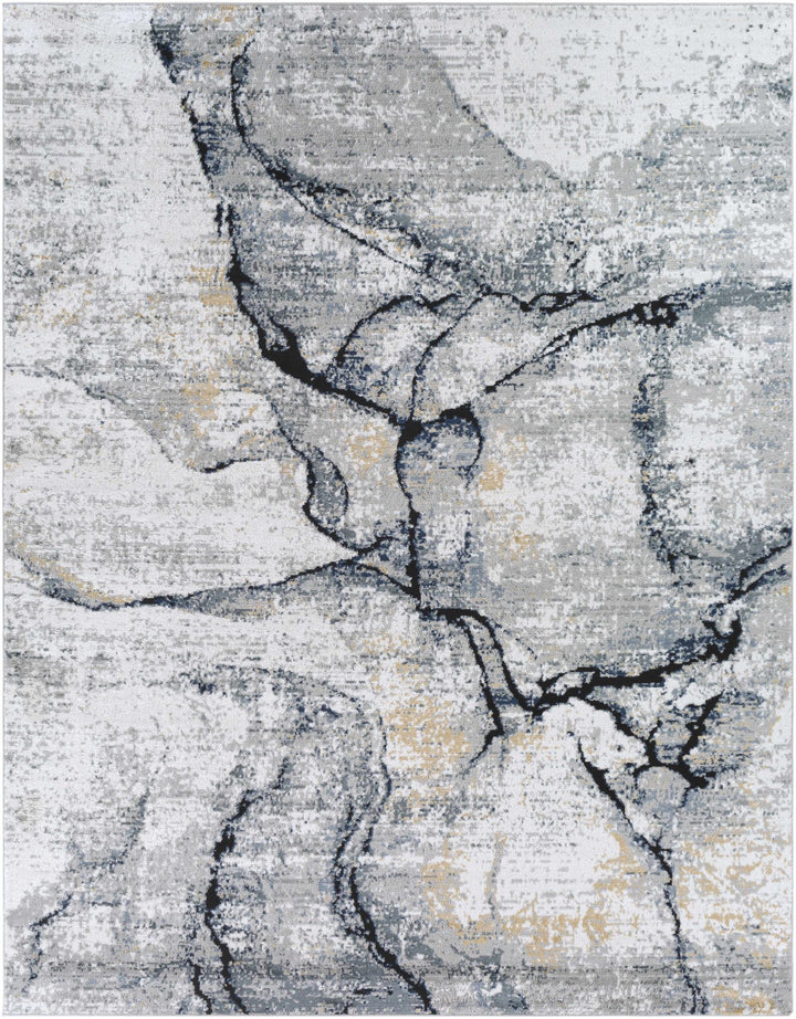 Modern Contemporary Abstract Silver, Charcoal and Gray Marble Design Rug - The Rug Decor