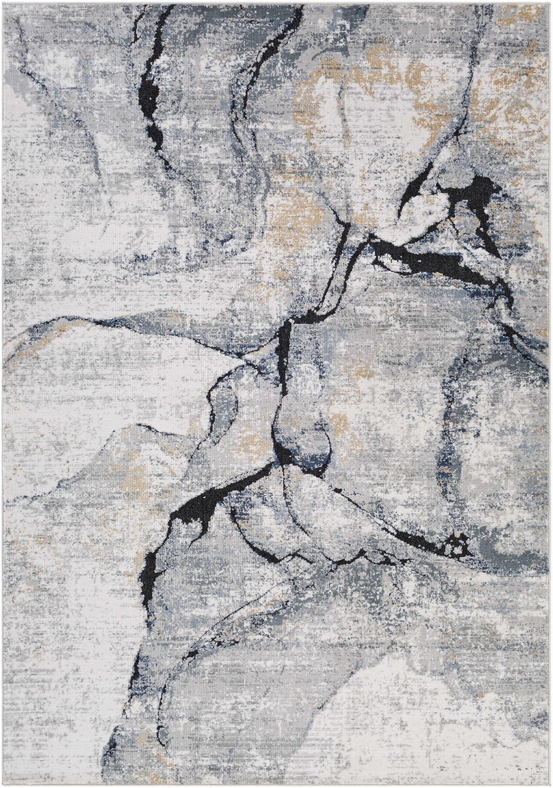 Modern Contemporary Abstract Silver, Charcoal and Gray Marble Design Rug - The Rug Decor