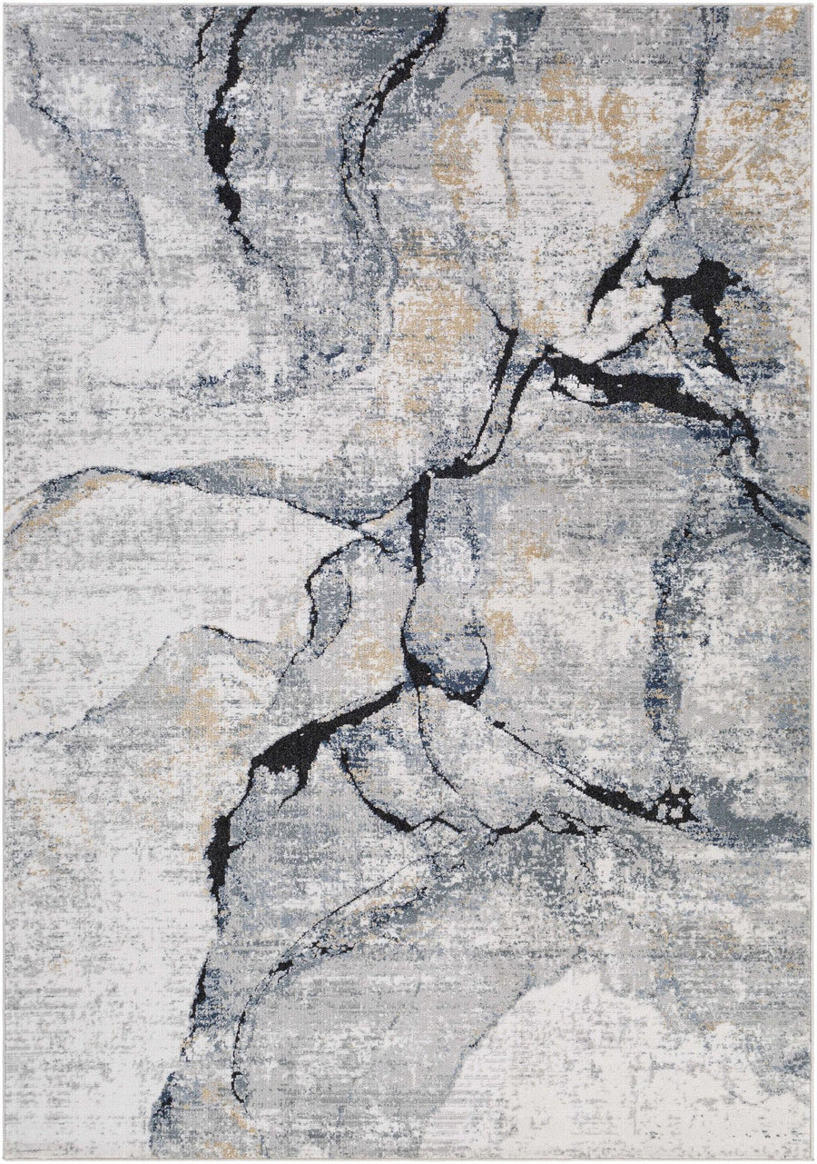 Modern Contemporary Abstract Silver, Charcoal and Gray Marble Design Rug - The Rug Decor
