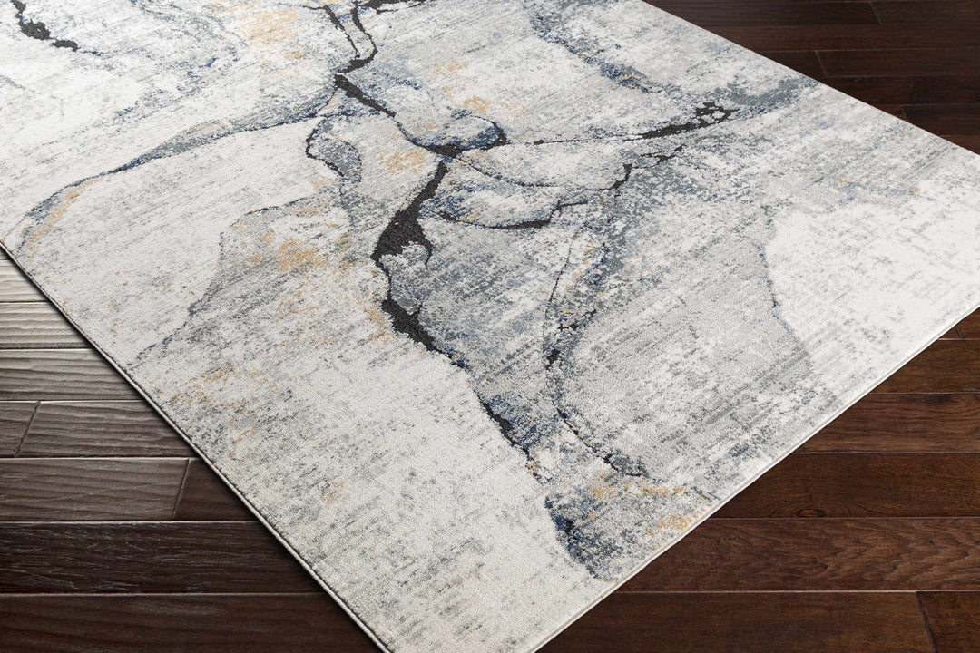 Modern Contemporary Abstract Silver, Charcoal and Gray Marble Design Rug - The Rug Decor