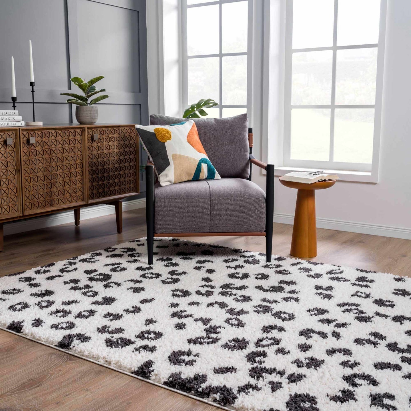 Modern Contemporary Antelope Ivory and Black Plush pile Area Rug - The Rug Decor