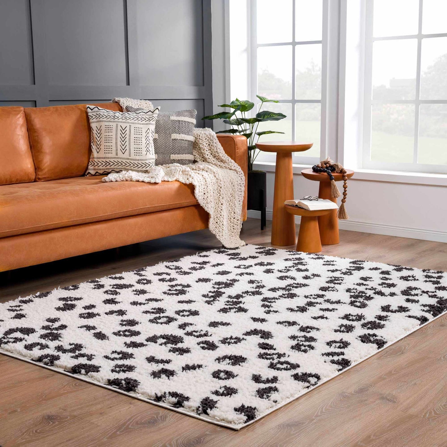 Modern Contemporary Antelope Ivory and Black Plush pile Area Rug - The Rug Decor