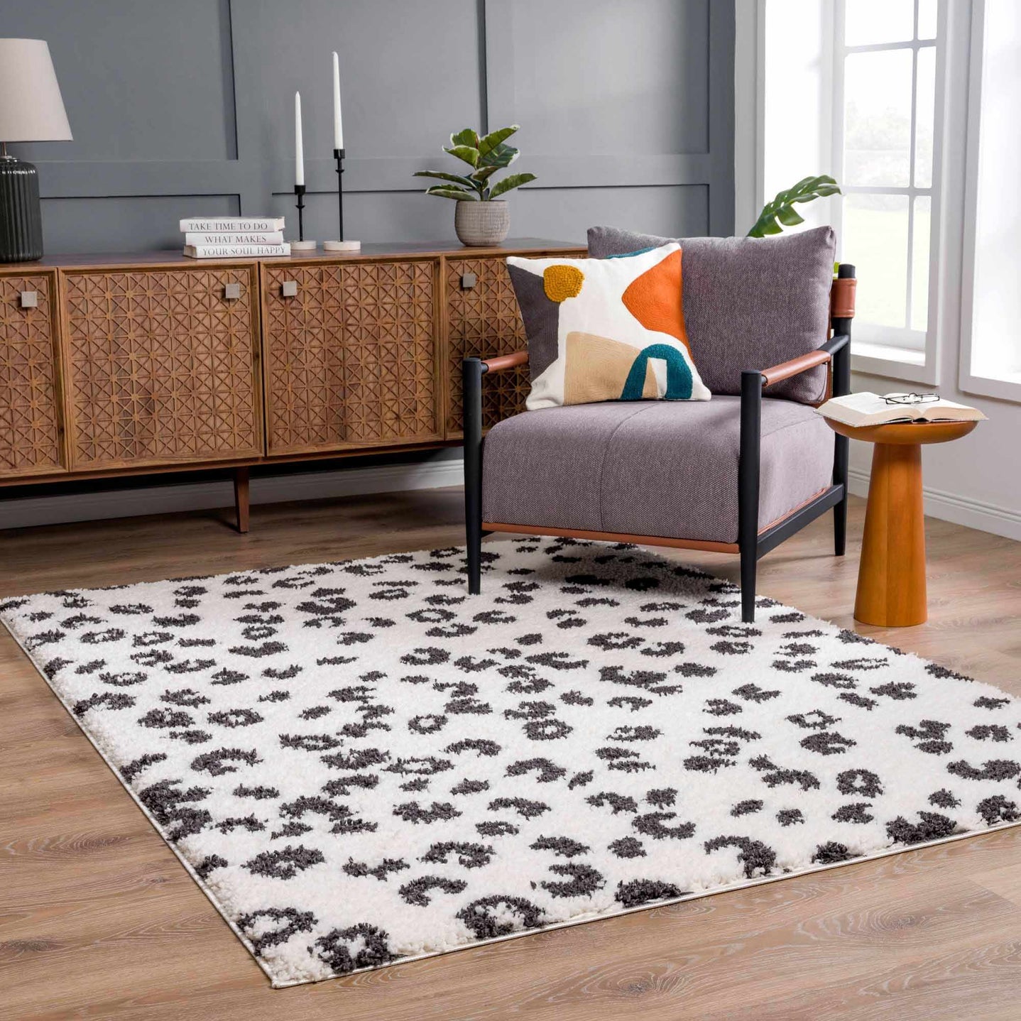 Modern Contemporary Antelope Ivory and Black Plush pile Area Rug - The Rug Decor