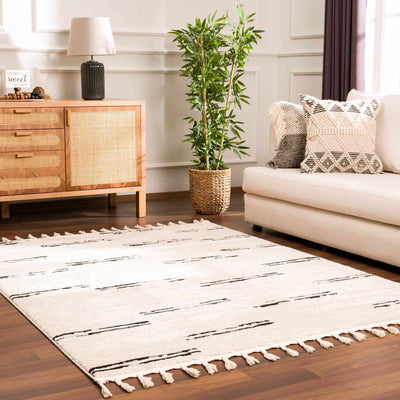 Modern Contemporary Beige and Black High-Low Pile Area Rug - The Rug Decor