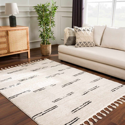 Modern Contemporary Beige and Black High-Low Pile Area Rug - The Rug Decor