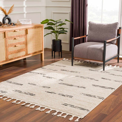 Modern Contemporary Beige and Black High-Low Pile Area Rug - The Rug Decor