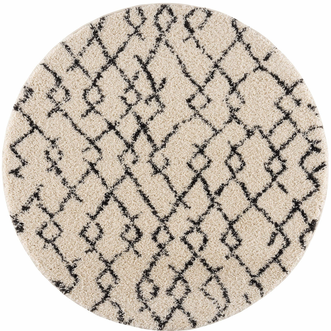 Modern Contemporary Beige and Charcoal Tribal Trellis Plush Pile Area Rug - The Rug Decor