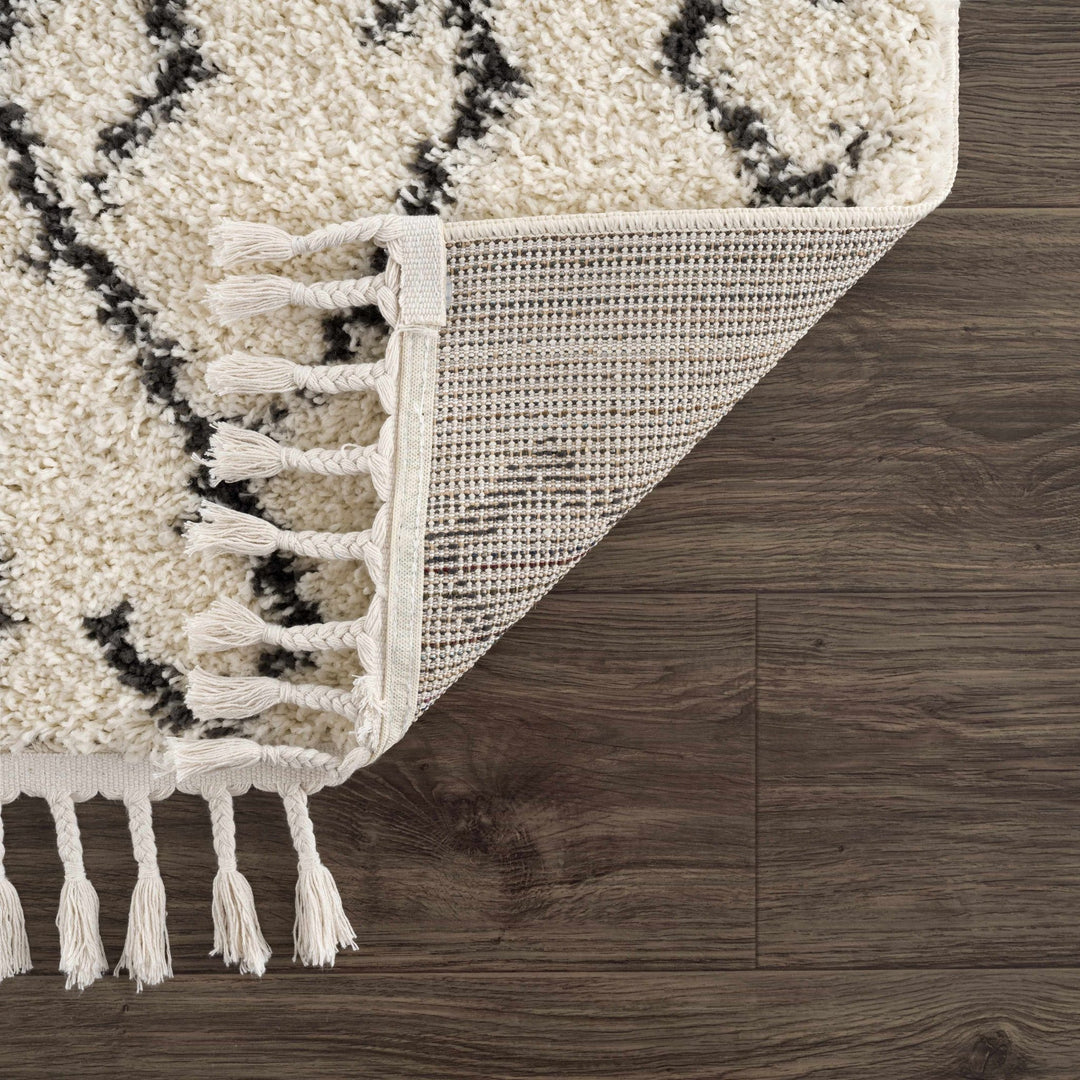 Modern Contemporary Beige and Charcoal Tribal Trellis Plush Pile Area Rug - The Rug Decor