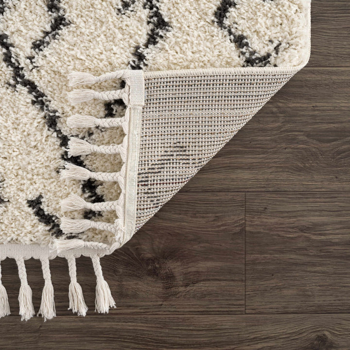 Modern Contemporary Beige and Charcoal Tribal Trellis Plush Pile Area Rug - The Rug Decor