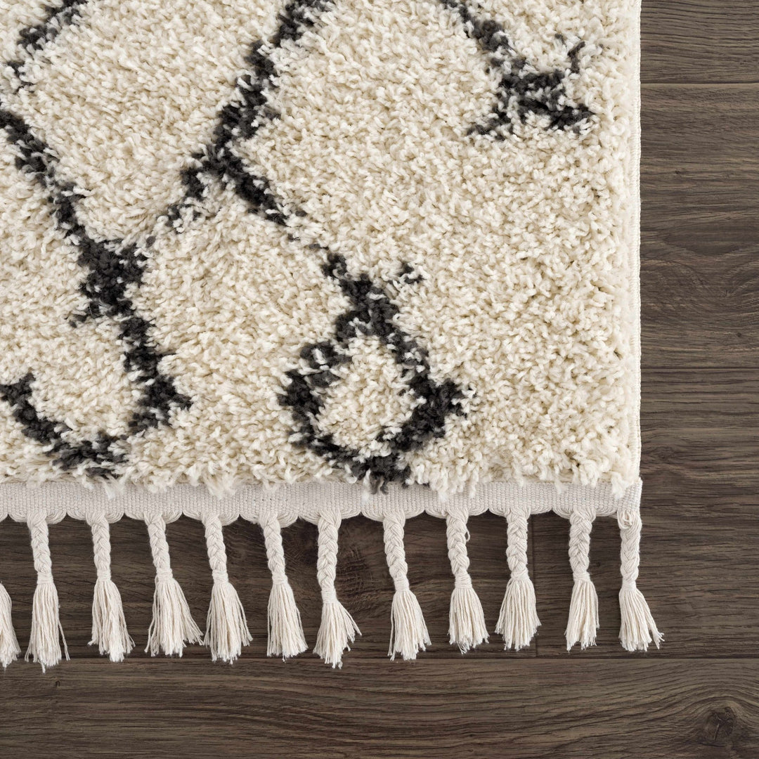 Modern Contemporary Beige and Charcoal Tribal Trellis Plush Pile Area Rug - The Rug Decor