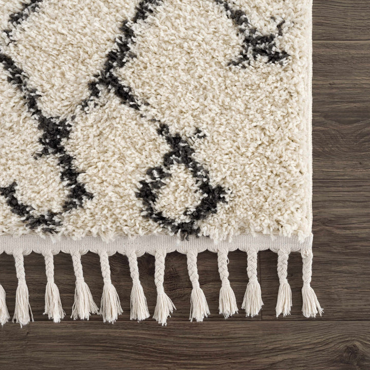 Modern Contemporary Beige and Charcoal Tribal Trellis Plush Pile Area Rug - The Rug Decor