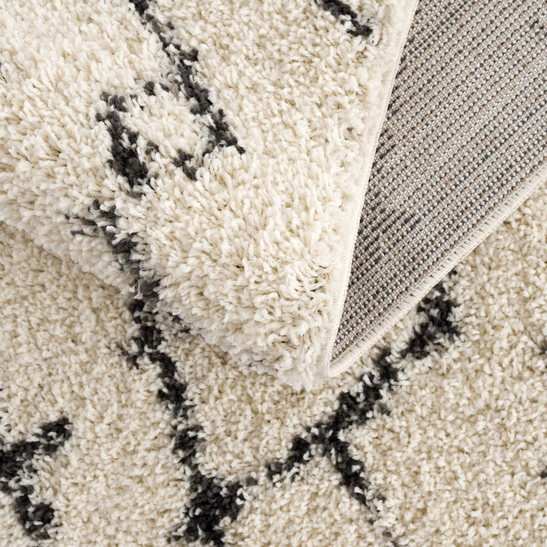 Modern Contemporary Beige and Charcoal Tribal Trellis Plush Pile Area Rug - The Rug Decor